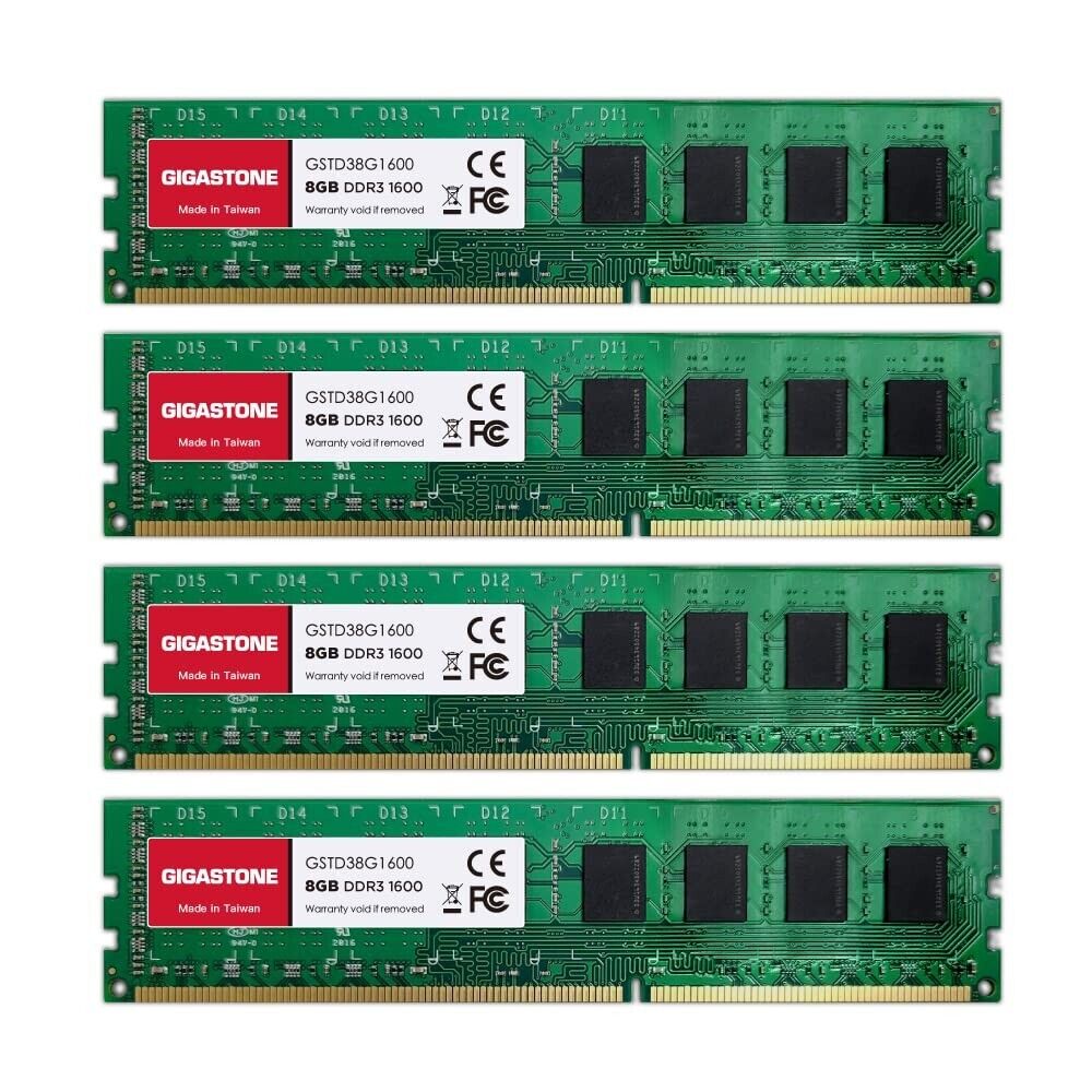Gigastone DDR3 Desktop RAM 32GB (4x8GB) 1600MHz PC3-12800 CL11 1.5V 240 Pin