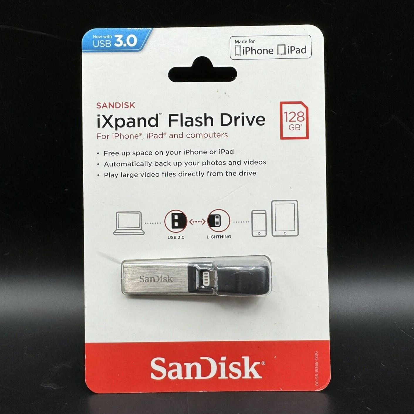 SANDISK iXpand Flash Drive Iphone iPad Computers 128GB USB 3.0 Lightning - NEW