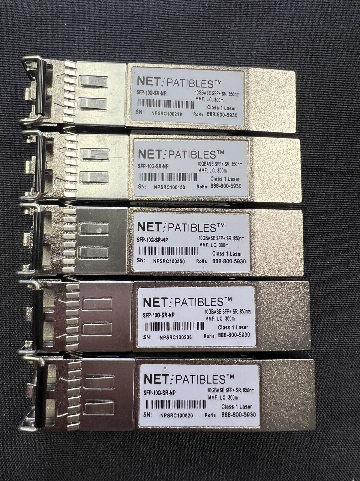 LOT OF 5 Netpatibles SFP-10G-SR-NP  10GBE SFP+ SR 850nm MMF LC 300M Transceiver