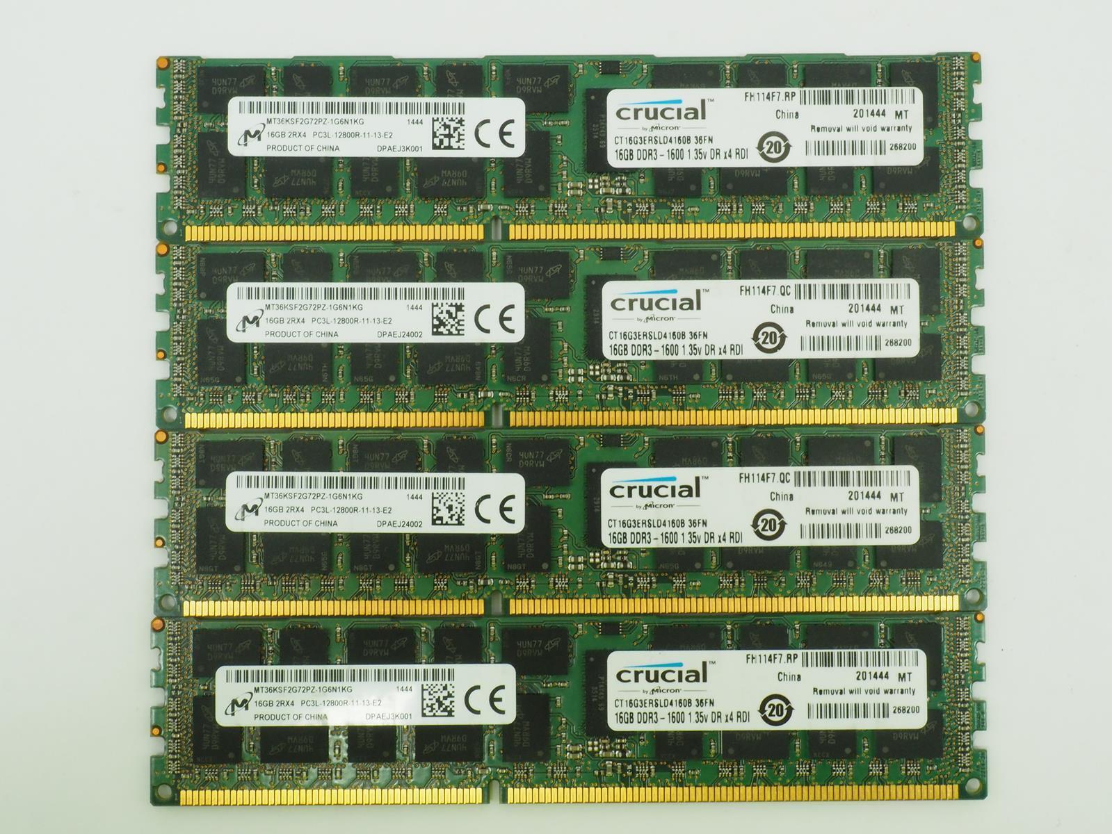 *Lot of 4* MICRON CRUCIAL 16GB 2RX4 PC3L-12800R MT36KSFG72PZ-1G6N1KG Server Ram