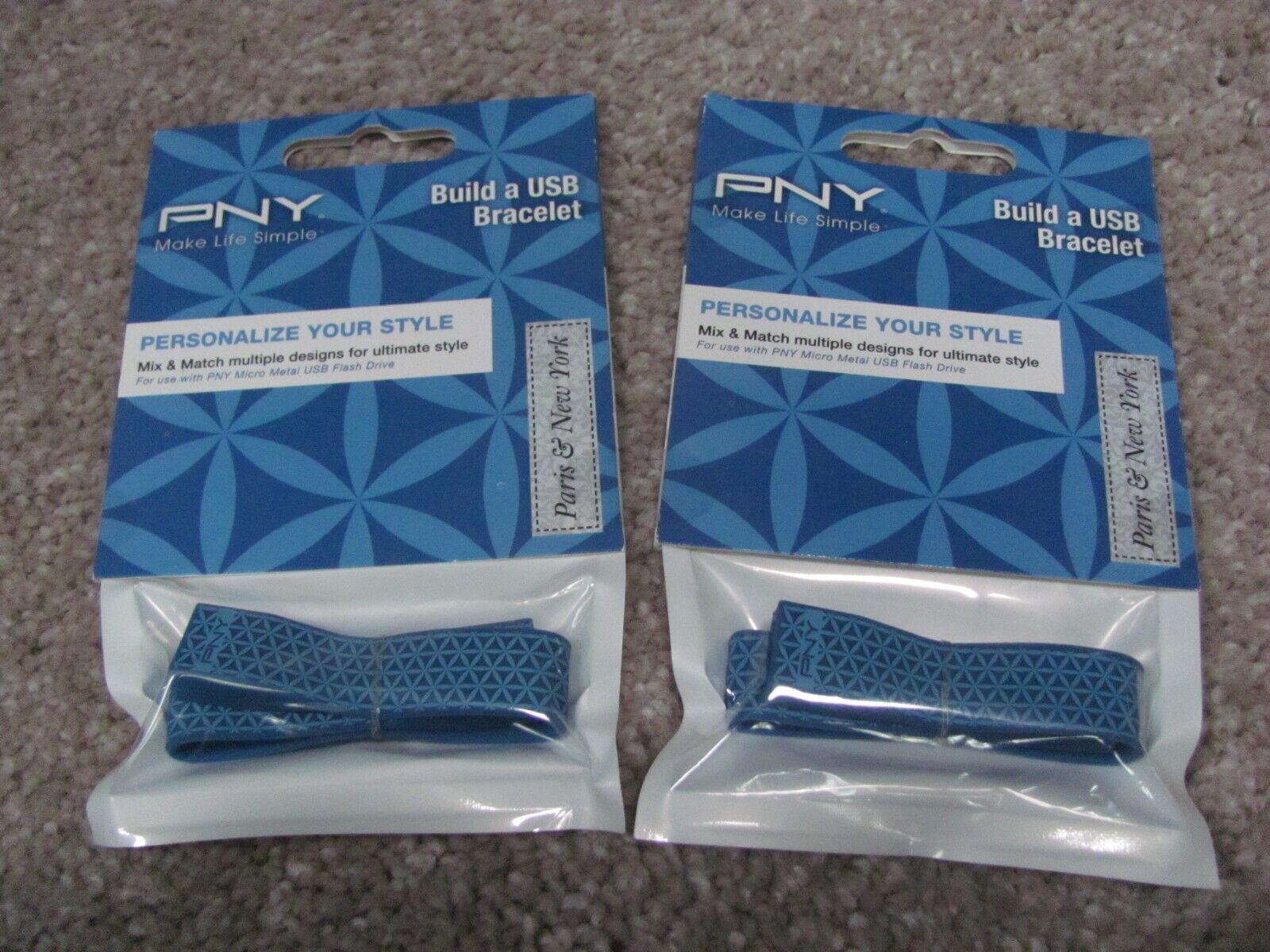 Lot of 2 PNY Build a USB Bracelet For use PNY Micro Metal USB Flash Drive Blue
