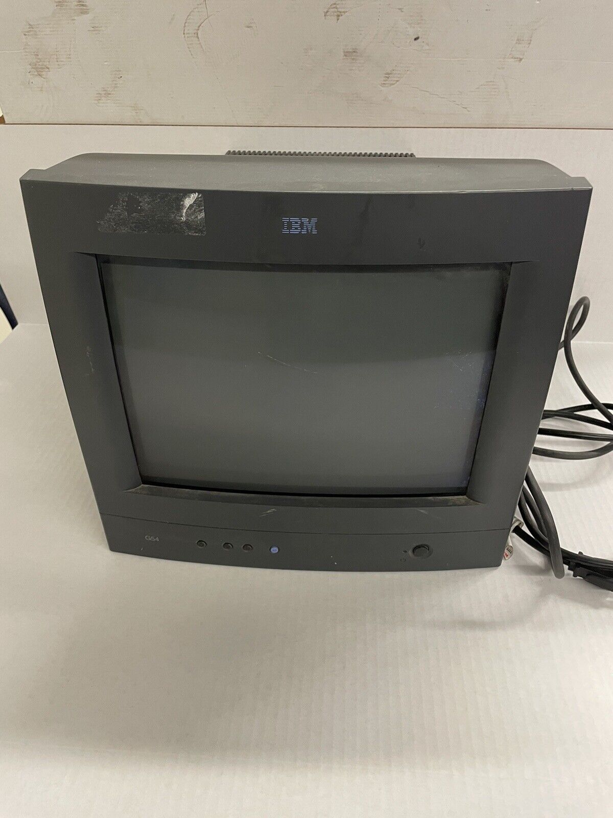 Vintage IBM G54 Black CRT Monitor Tested Powers Up Check Signal Cable Flashes