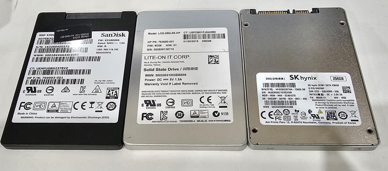 MIXED LOT OF 3 256GB SATA SSD Solid State Drive (No Special Request)