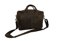Vintage 16” Laptop Bag. Distressed Brown Leather Briefcase w. 53” Shoulder Strap picture
