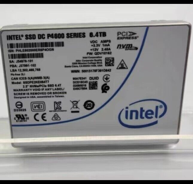 6.4TB P4600 Intel SSD Series DC NVME U.2 2.5\