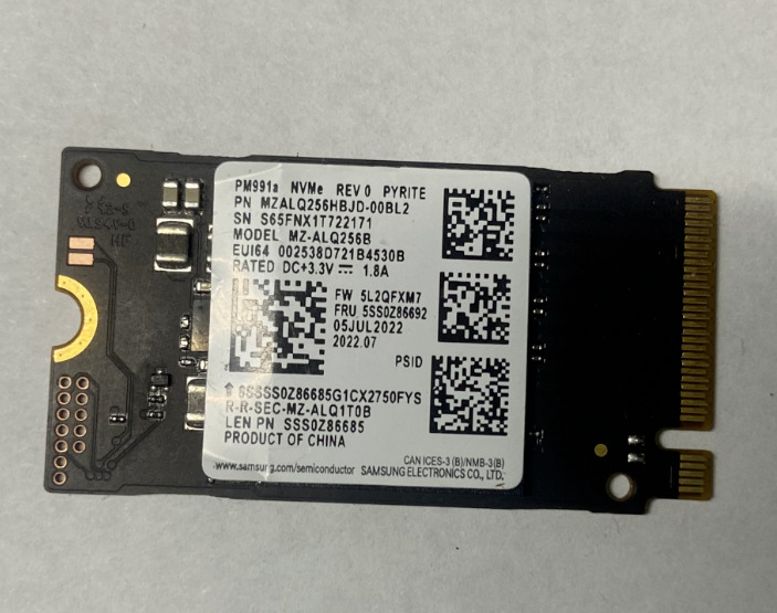 Samsung PM991A 256GB PCIe NVMe 2230 M.2 30 MM SSD