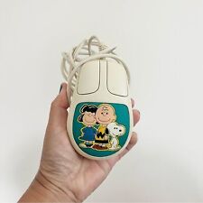 Vintage Peanuts Charlie Brown Snoopy Computer Mouse w Roller Ball Cream Teal picture