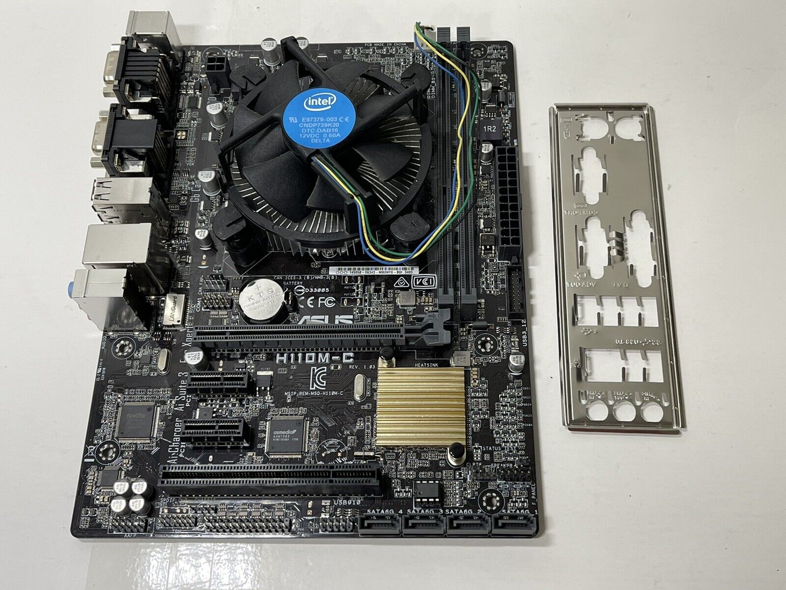 ASUS H110M-C MOTHERBOARD LGA1151 with heat sink, fan and I/O Shield DDR4 