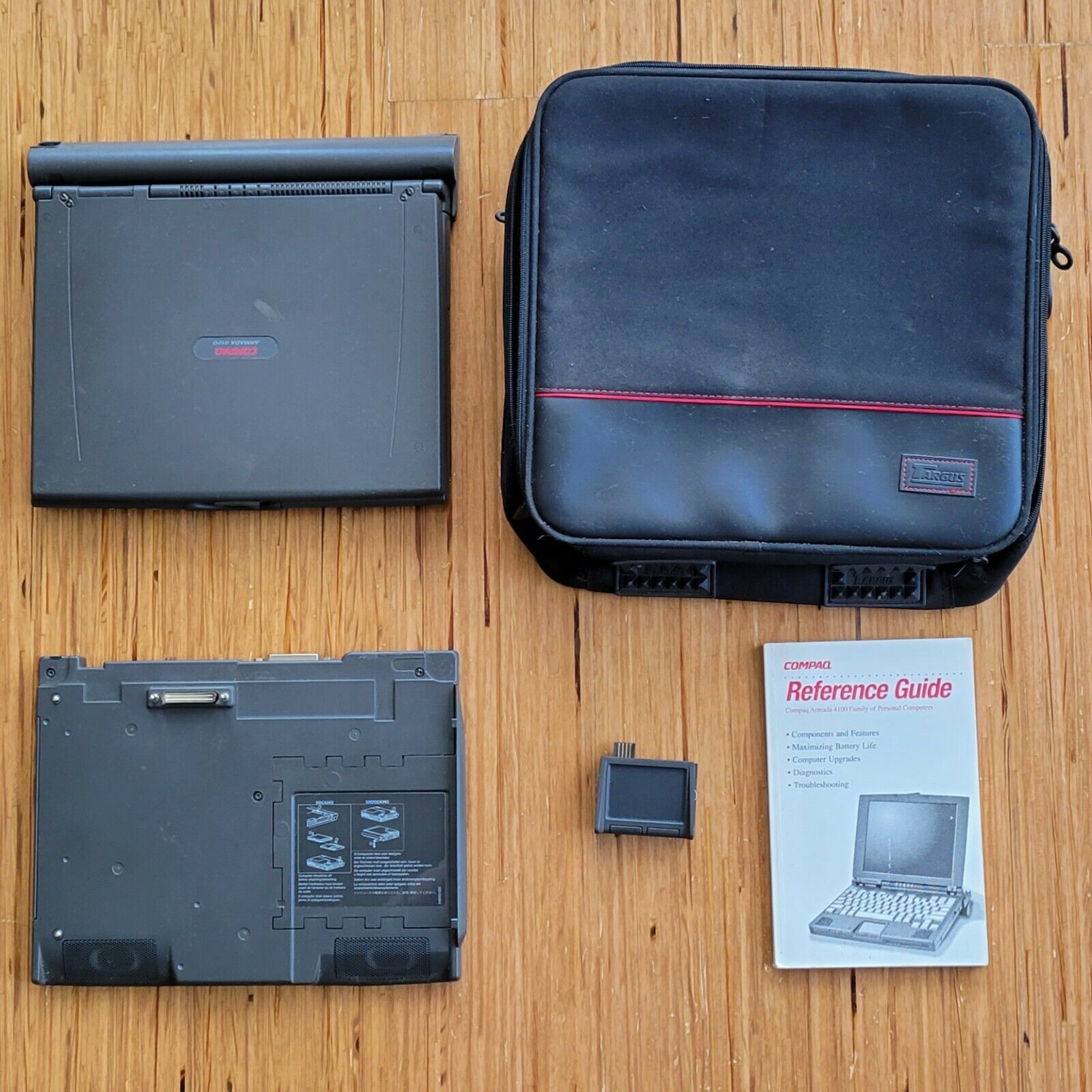 Vintage Compaq Armada 4120 Laptop w/CD Drive Expansion Unit and Bag -- AS IS 