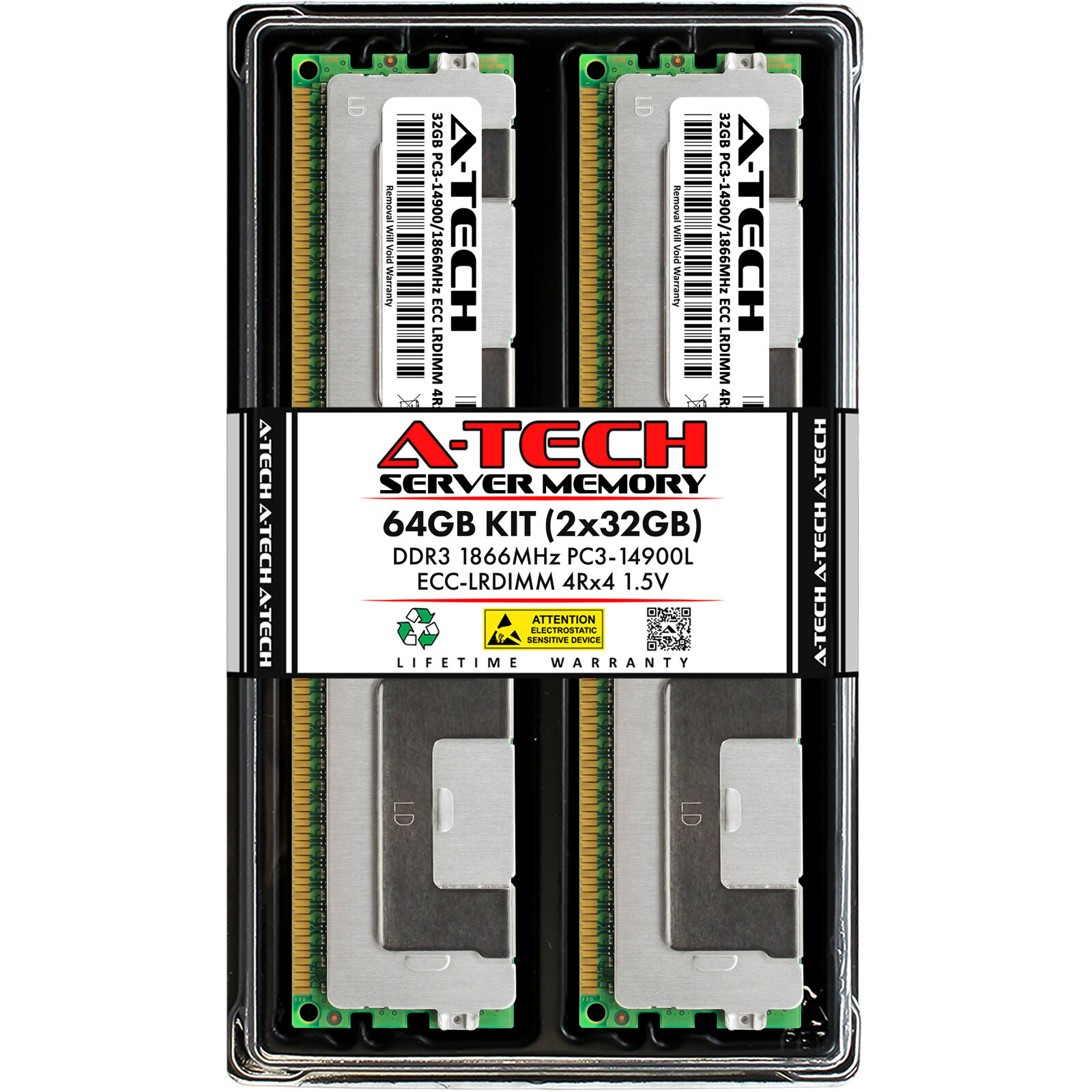 A-Tech 64GB Kit 2x 32GB 4Rx4 PC3-14900 DDR3 1866MHz ECC LRDIMM Server Memory RAM