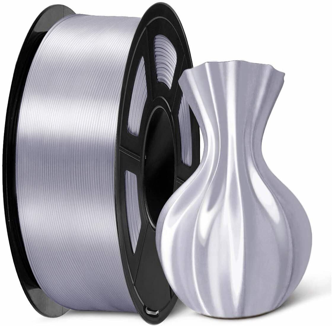 SUNLU PLA+ Shiny Silk 3D Printer Filament 1.75mm Silver 1KG/ Spool Vacuum Pack