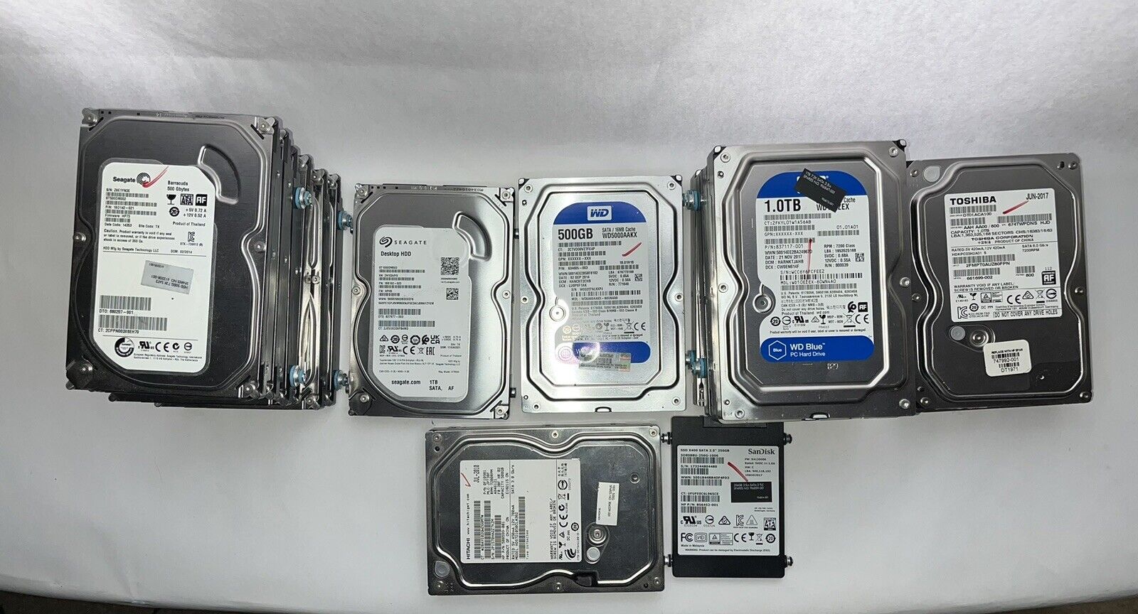 Lot of (16)- Various brand Hard drives- Untested- Seagate- WD- Toshiba-1TB-500GB