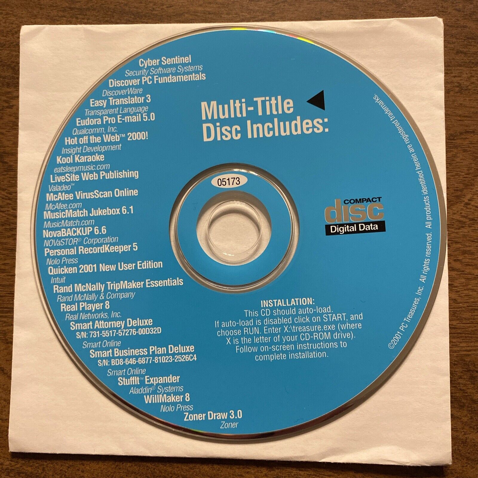 2001 PC Treasures Multi-Title Compact Disc CD Software Utilities Vintage
