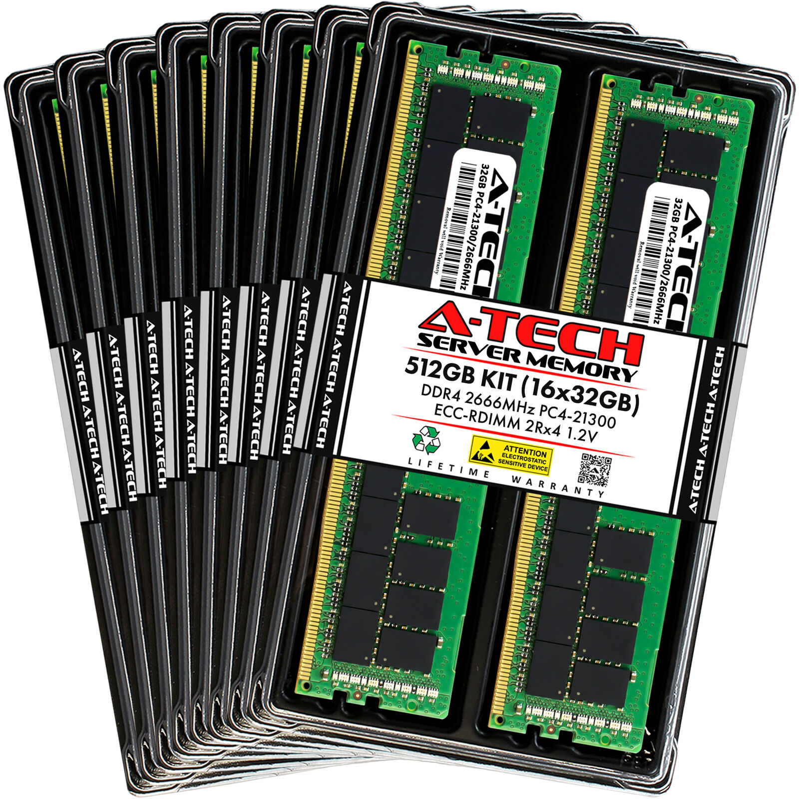 A-Tech 512GB 16x 32GB 2Rx4 PC4-21300R DDR4 2666 ECC REG RDIMM Server Memory RAM