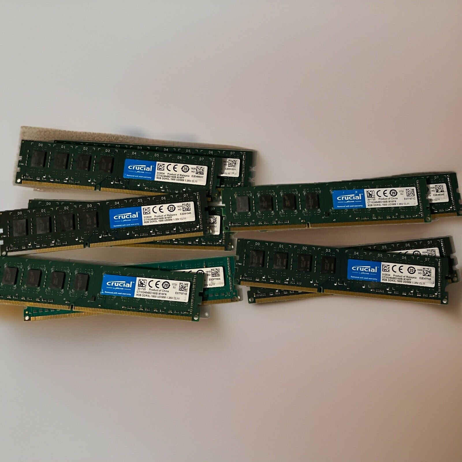 Lot of 10 - Crucial 8GB DDR3L-1600 UDIMM Desktop Memory RAM