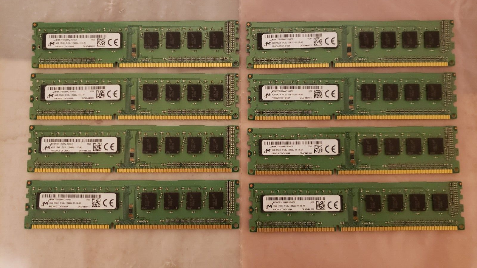 Lot of 8 Micron 4GB PC3L 12800 DDR3L 1600MHz 1Rx8 Desktop Memory Ram Identical