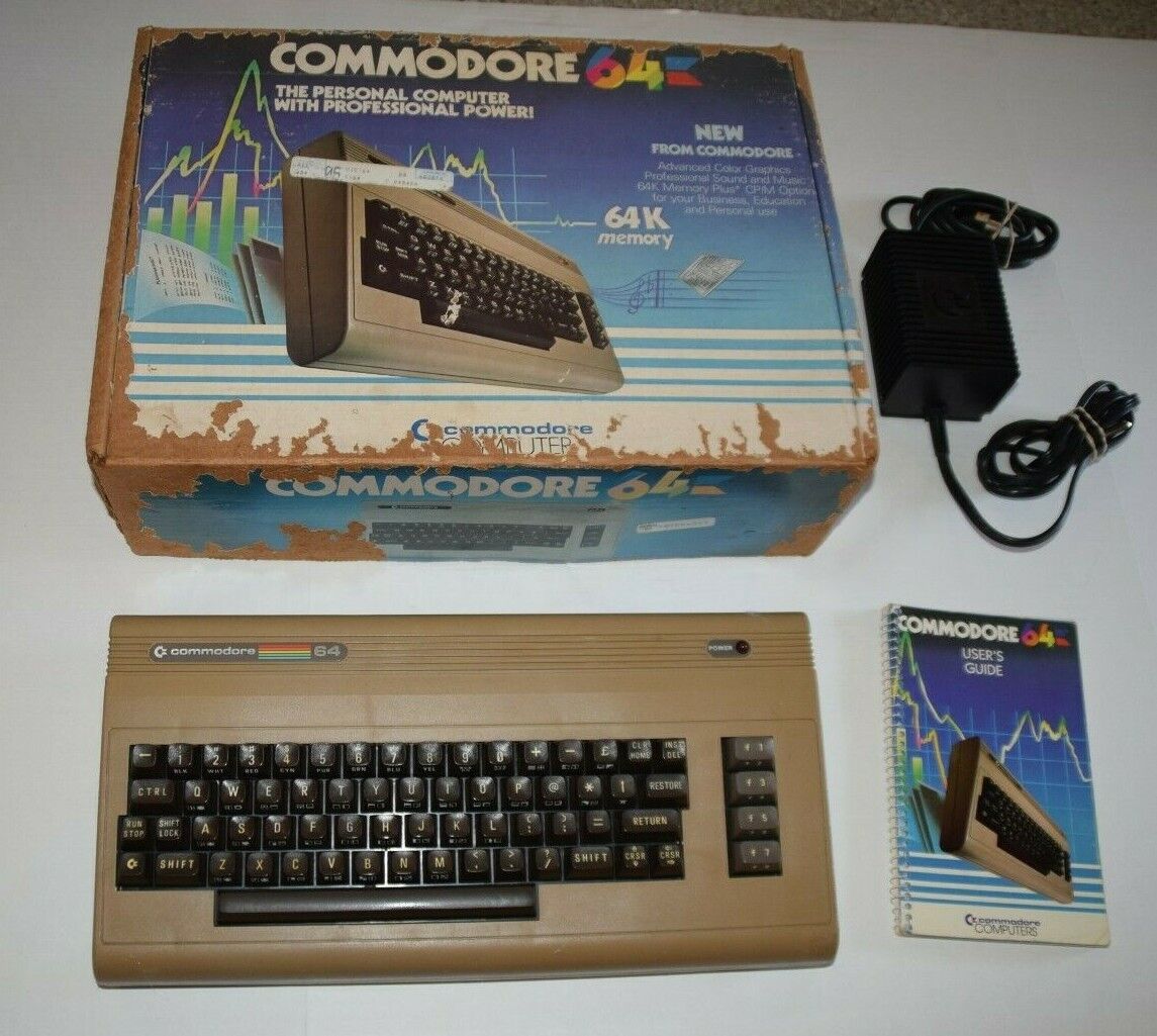 Commodore 64 C64 Personal Computer In Box W/ Power Supply AS IS Tested Bad Video