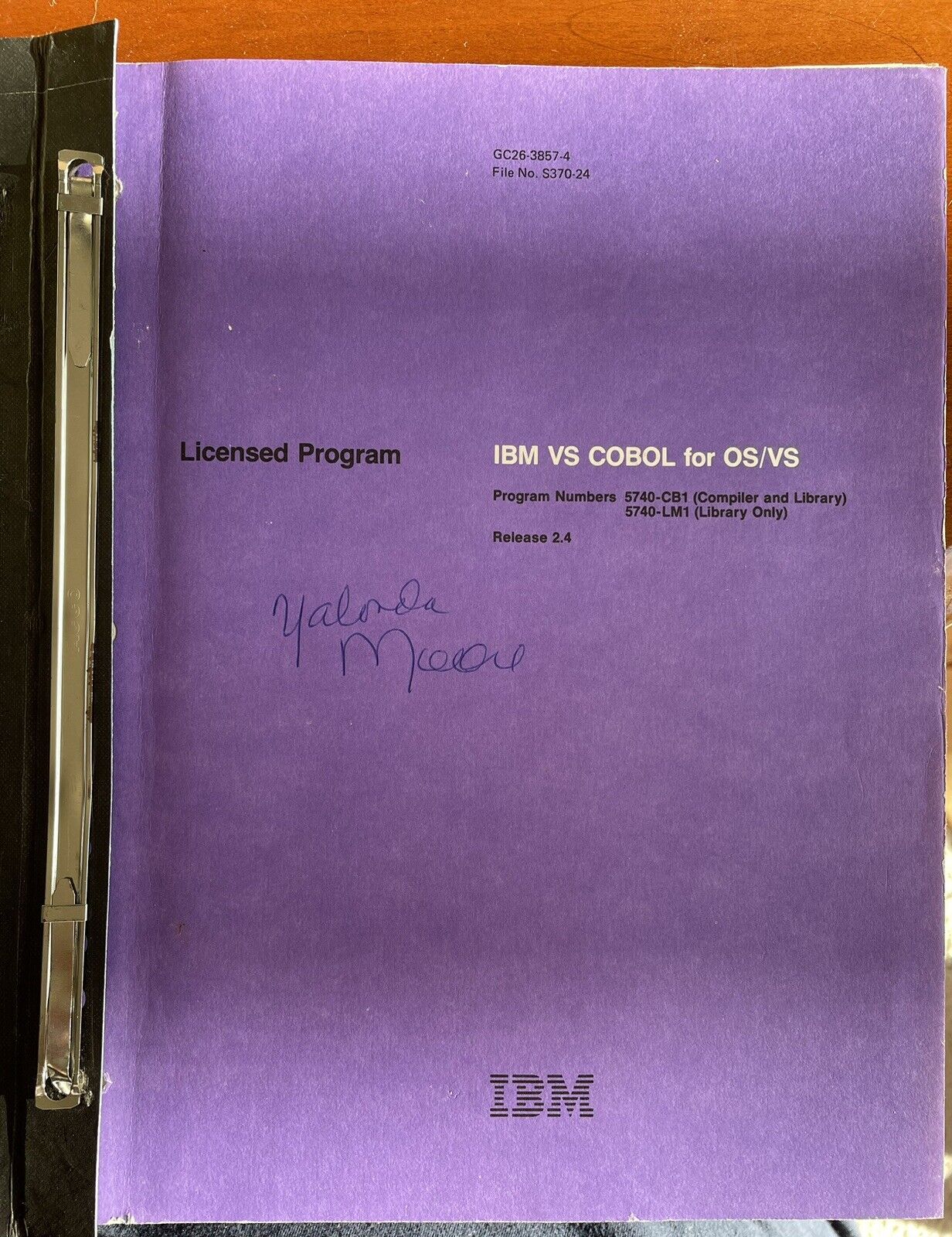 Vintage IBM VS Cobol For OS/VS School Programming Manual Binder