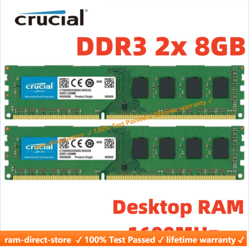 CRUCIAL DDR3 1600MHz 2x 8GB 16GB PC3-12800 Desktop Memory RAM 240pin DIMM 16G 8G