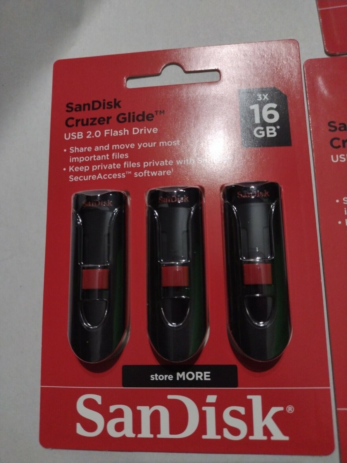 SanDisk 16GB Cruzer Glide USB 2.0 Flash Drive, 3 Pack - SDCZ60-016G-AW46T NEW