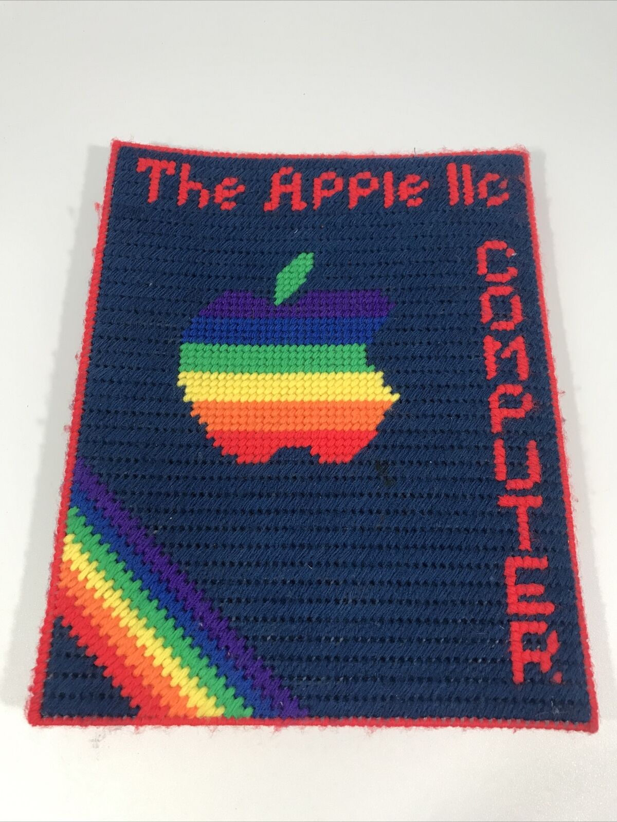 Vintage Handmade Plastic Canvas Apple IIc Computer Notebook Cover 8.5x11” Wow