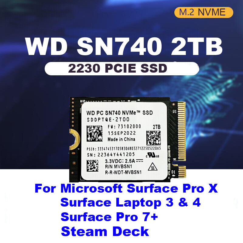 WD 2TB M.2 2230 SSD NVMe PCIe4x4 PC SN740 For Steam Deck ASUS ROG Flow X Laptop