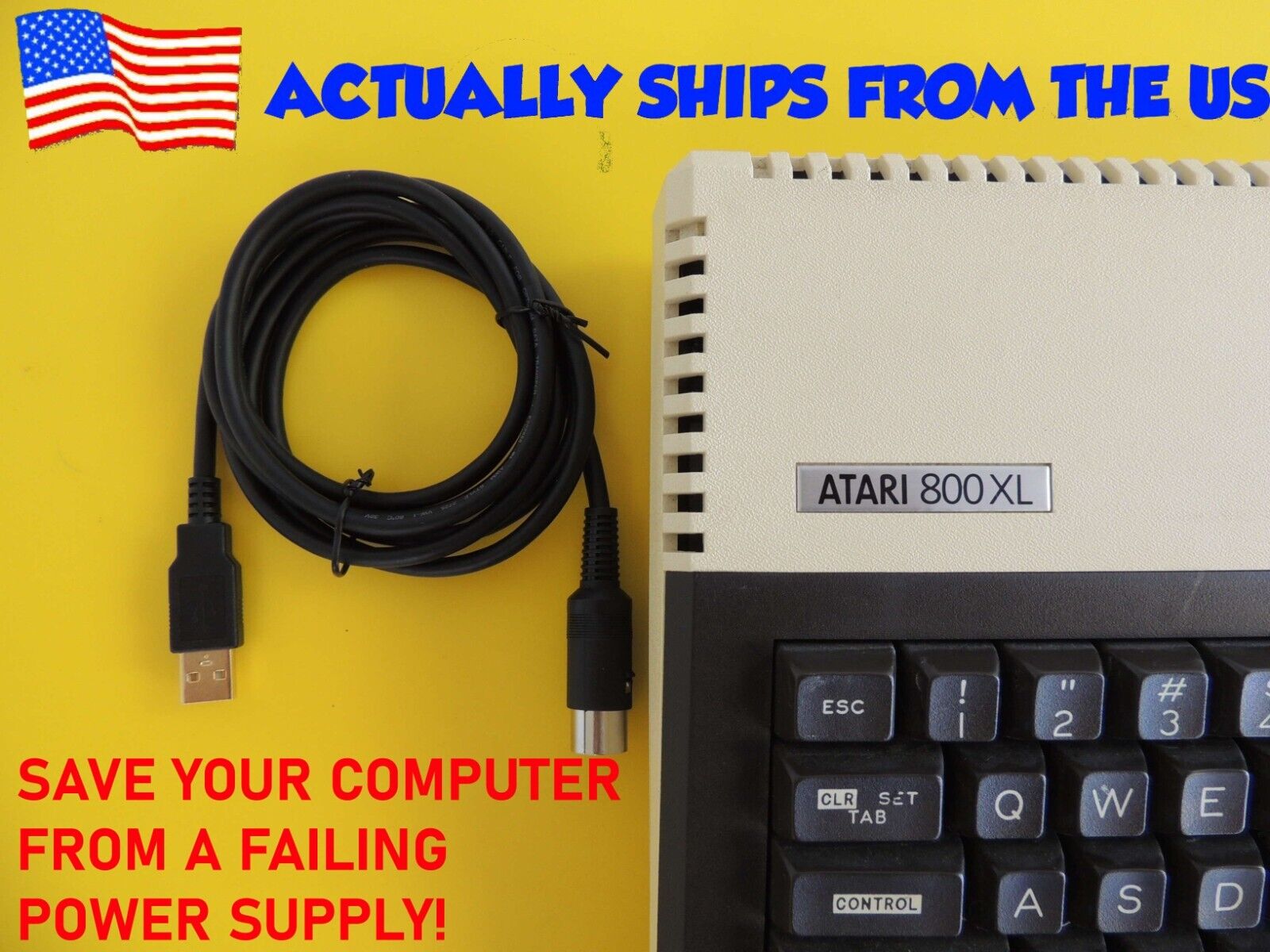 Atari 8 Bit Computer XL XE Power Supply Cable Cord for USB Power Adapter