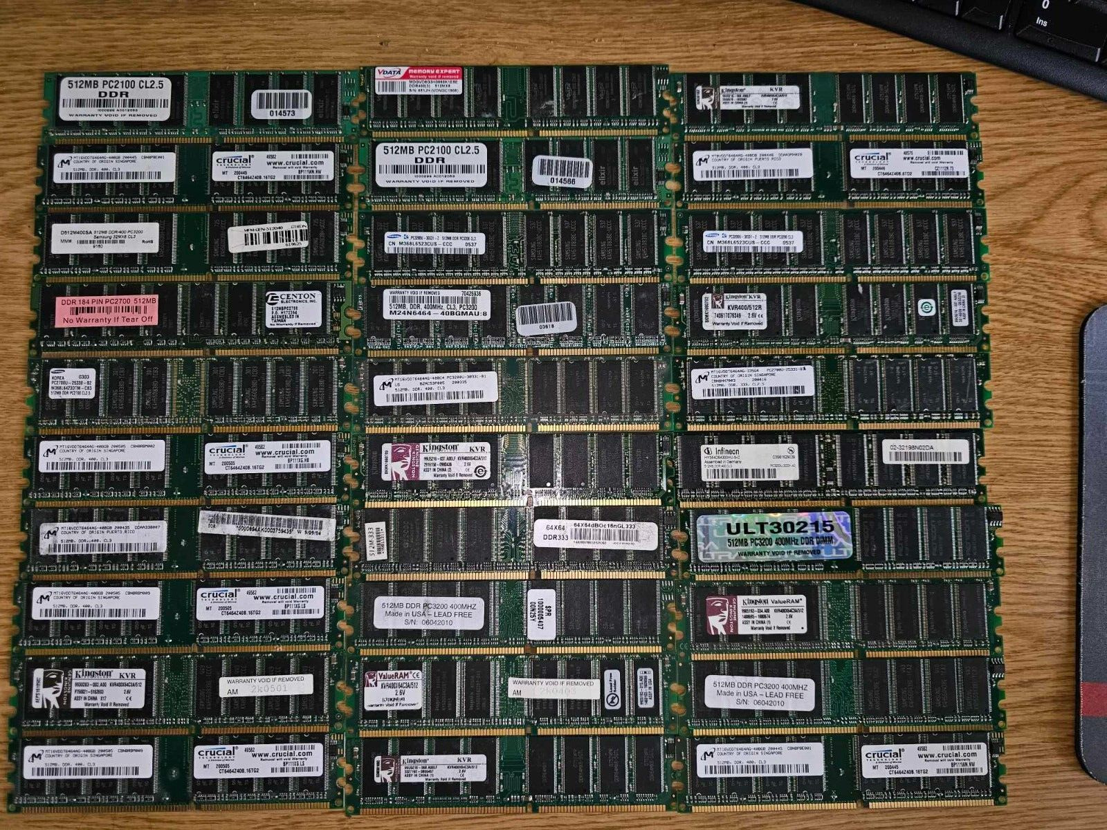 30 Retro Gaming Vintage Lot Kingston Crucial Samsung 512MB DDR 333 400Mhz Memory