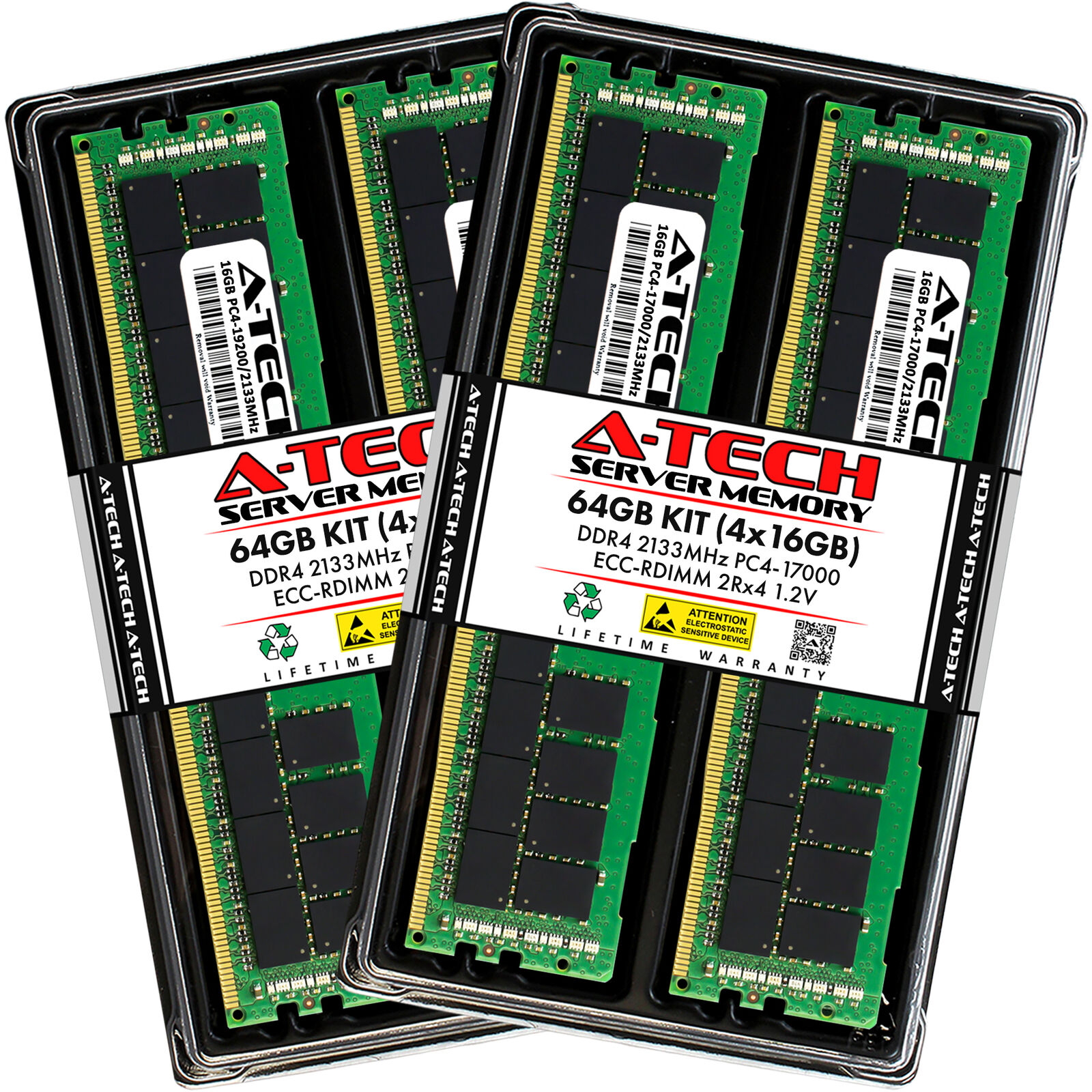 A-Tech 64GB 4x 16GB 2Rx4 PC4-17000R DDR4 2133MHz ECC REG RDIMM Server Memory RAM