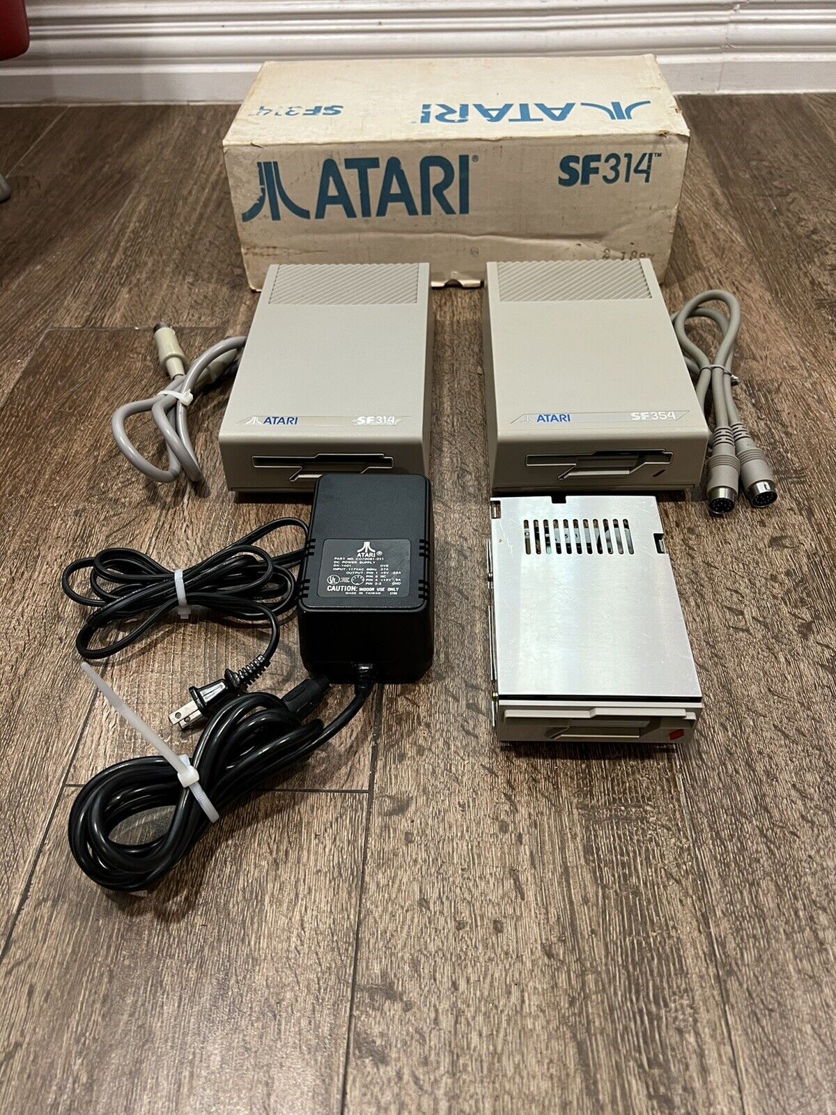 Lot of 2 ATARI ST Floppy Drives SF314 SF354 w/ 1 Power Supply Box & Extra Drive
