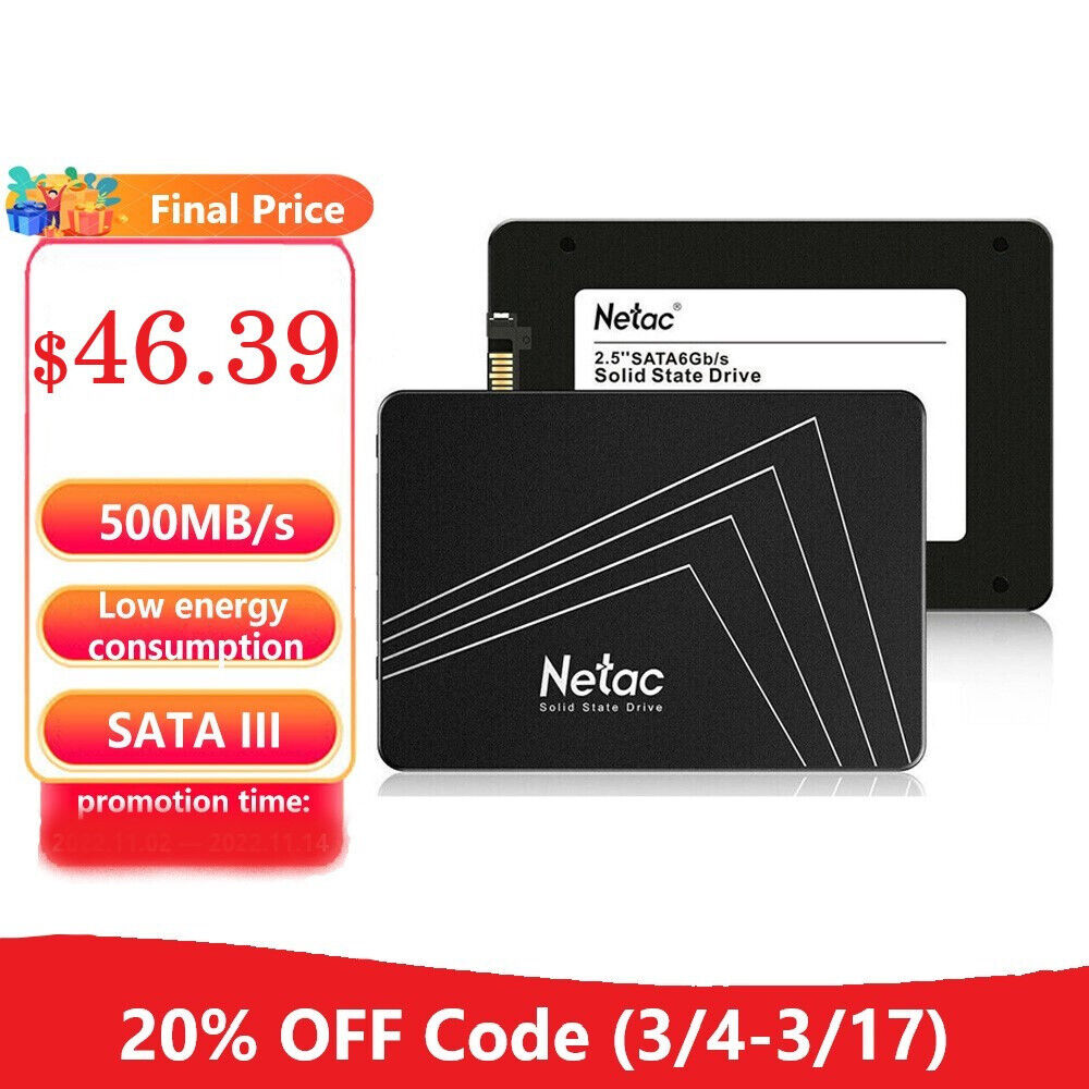 Netac 1TB SSD 2.5\'\' SATA III 6 Gb/s Internal Solid State Drive 500MB/s MAC/PC