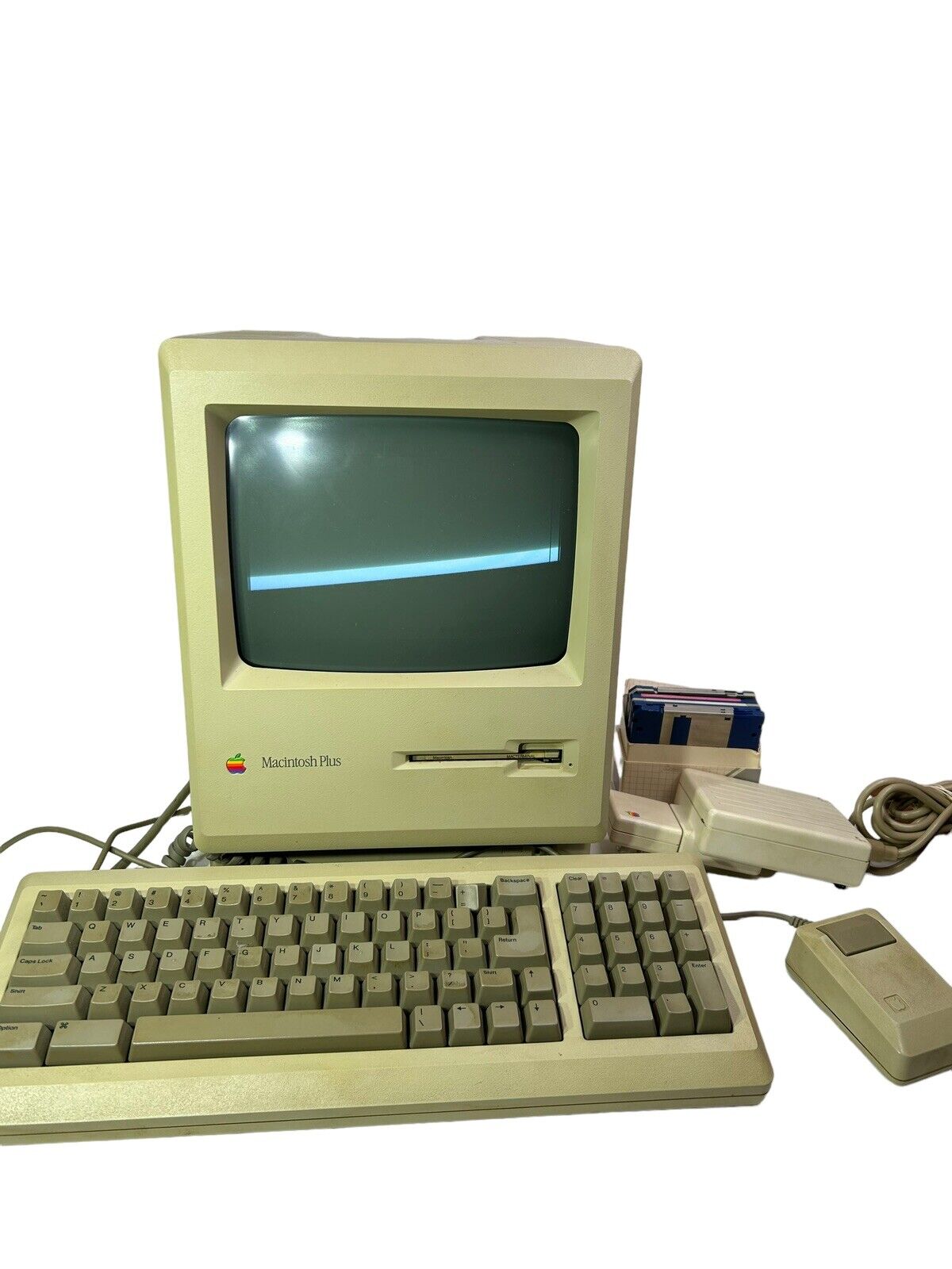 Vintage Apple Macintosh Plus 1MB Desktop Computer M0001A & Apple Keyboard WORKS