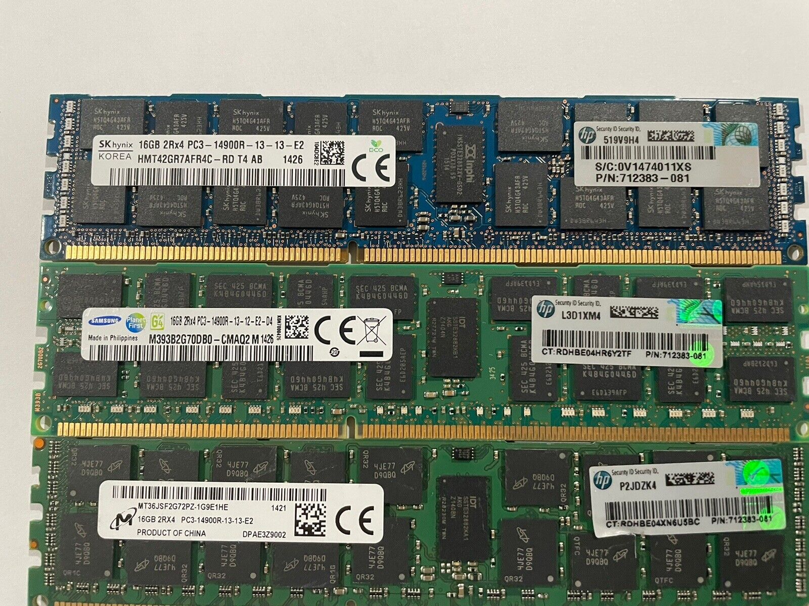 Lot of 56 X 16GB 2Rx4 PC3-14900R ECC Server Memory
