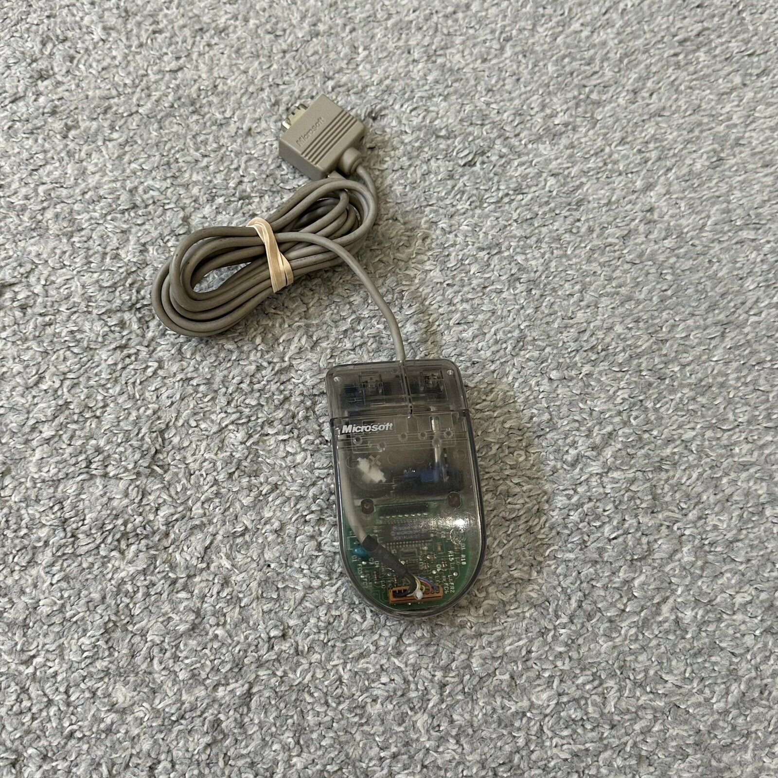 Vintage Microsoft DB9 PS/2 Compatible Mechanical Mouse Transparent Clear
