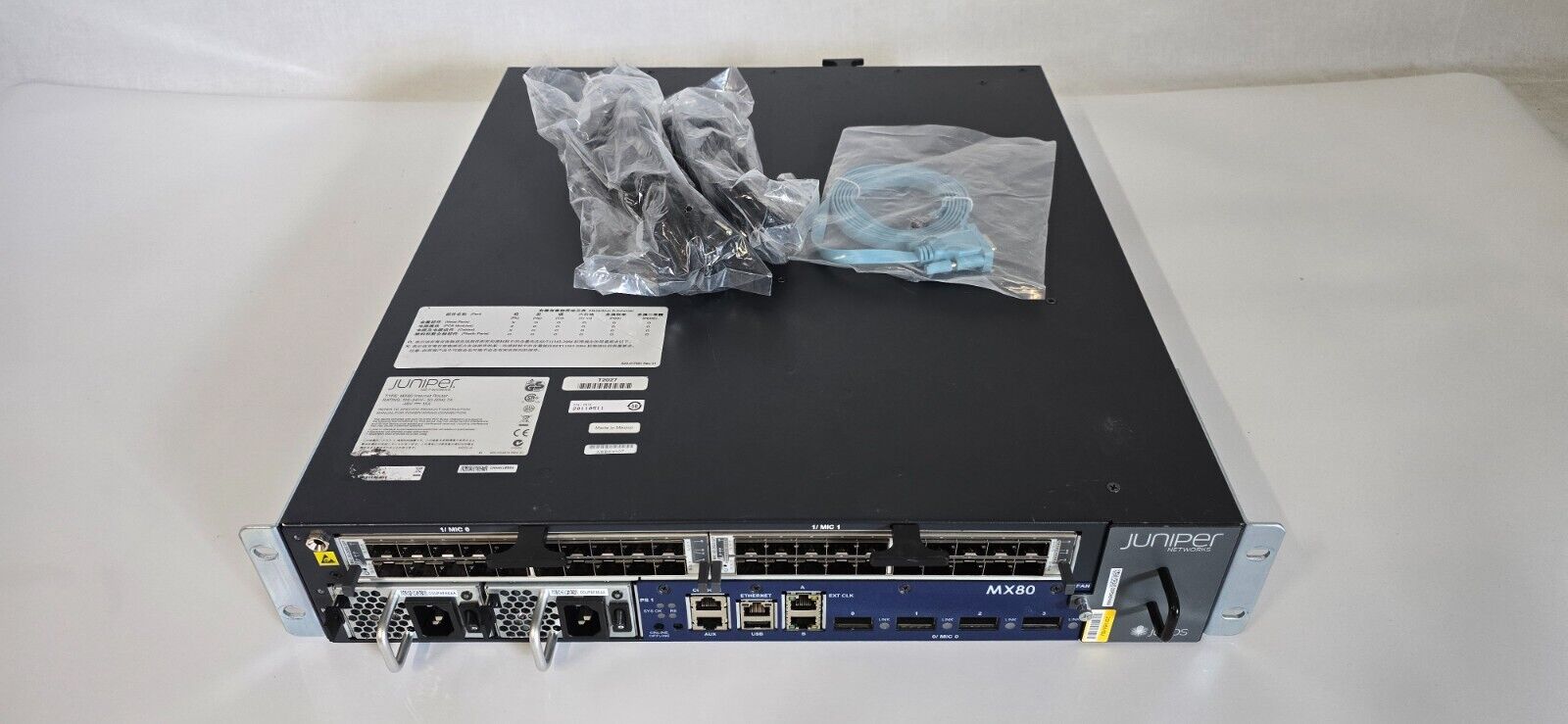 Juniper MX80-AC Router 4 Port XFP 10G w/Fan Tray and AC PSU 2 x MIC-3D-20GE-SFP
