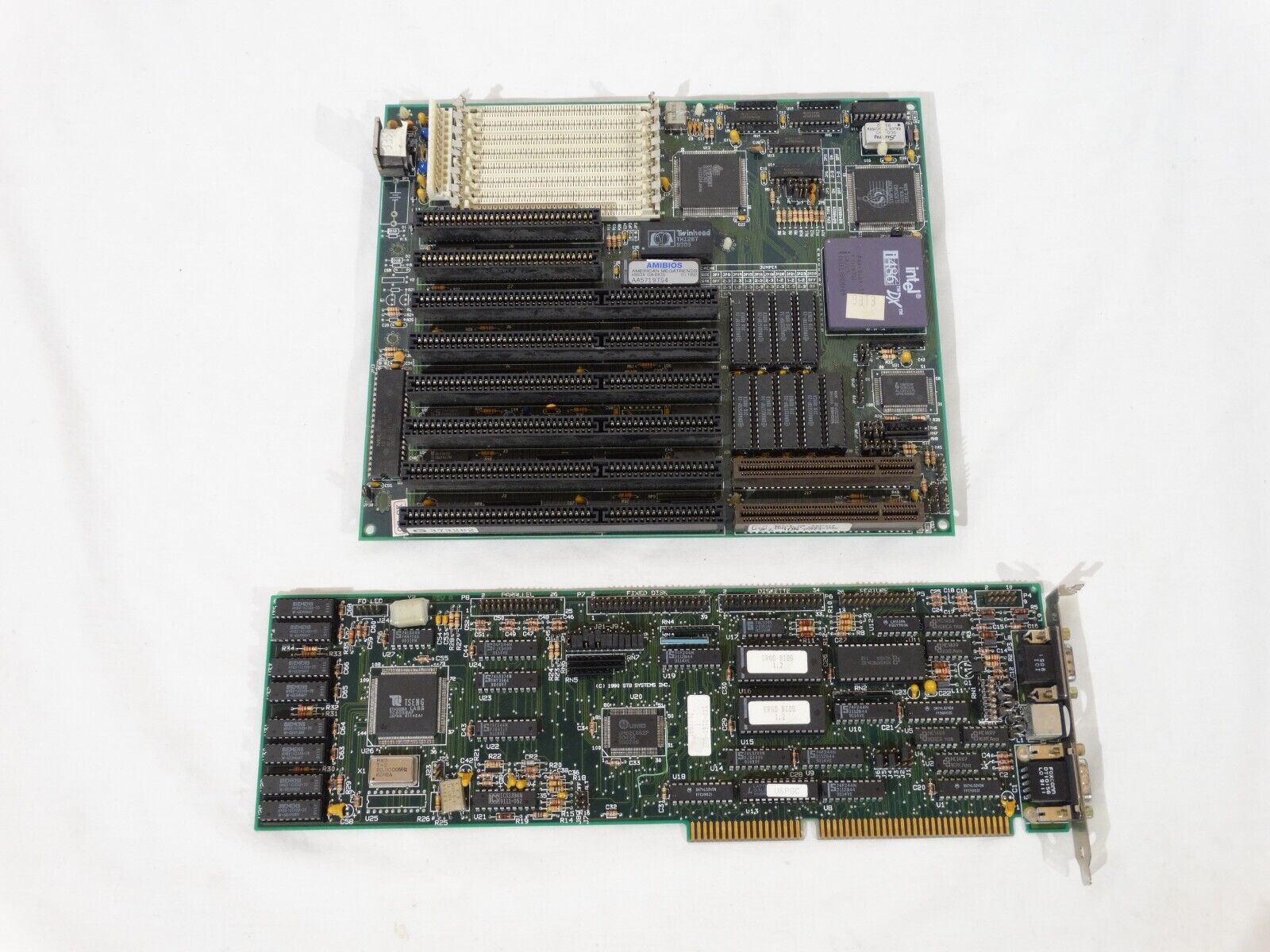Vintage TwinHead PC 486 Motherboard w/ Intel 486DX CPU & STB ISA Daughterboard
