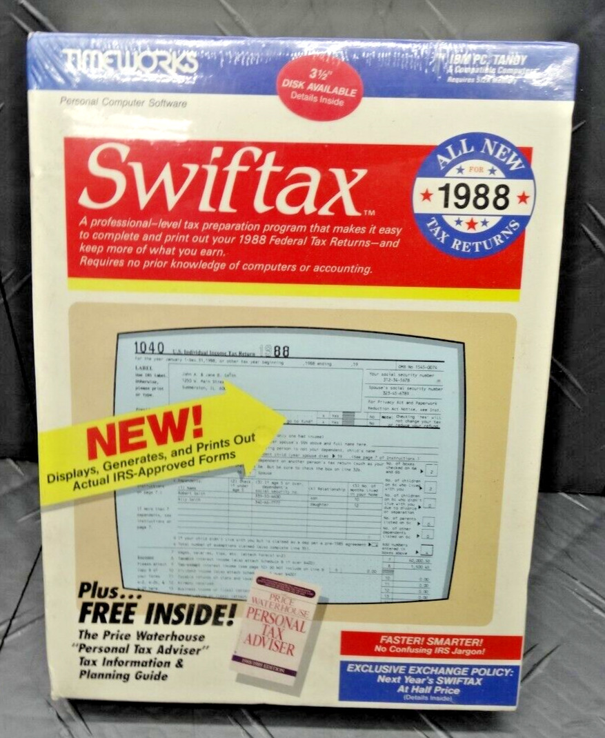 Swiftax Vintage Tax Software Timeworks IBM / PC / Tandy Mainframe Collection