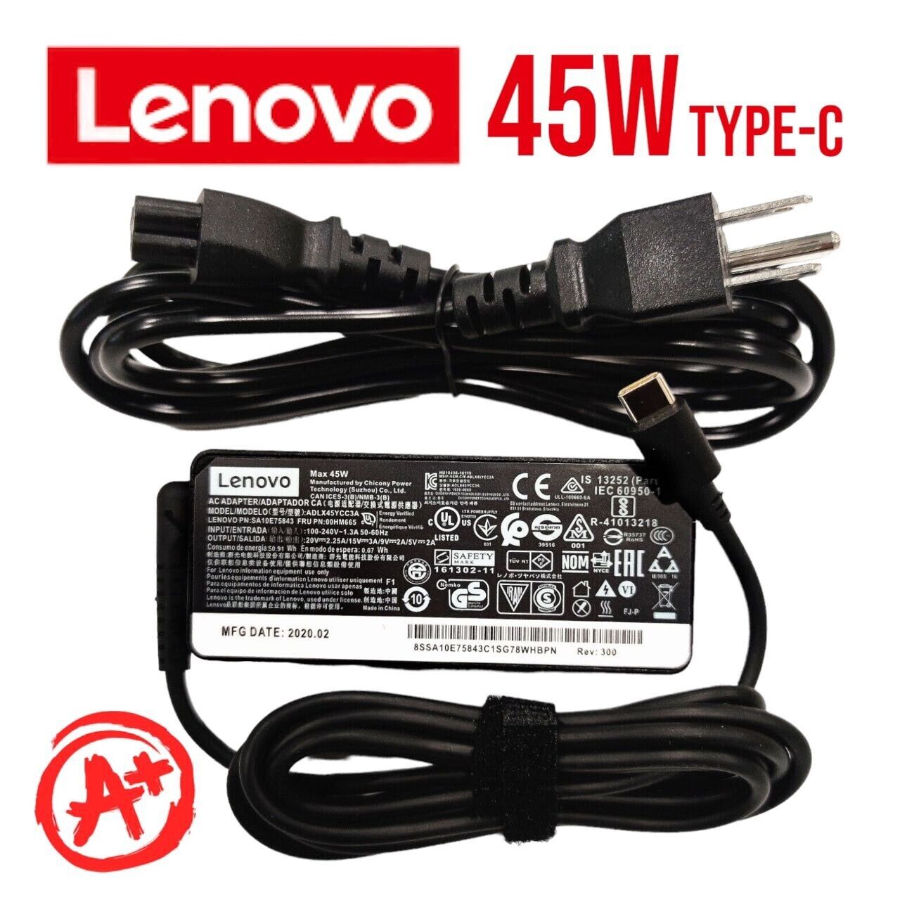 Genuine 45W Lenovo USB-C TYPE-C Charger AC Adapter 20V 2.25A Ideapad Yoga Carbon