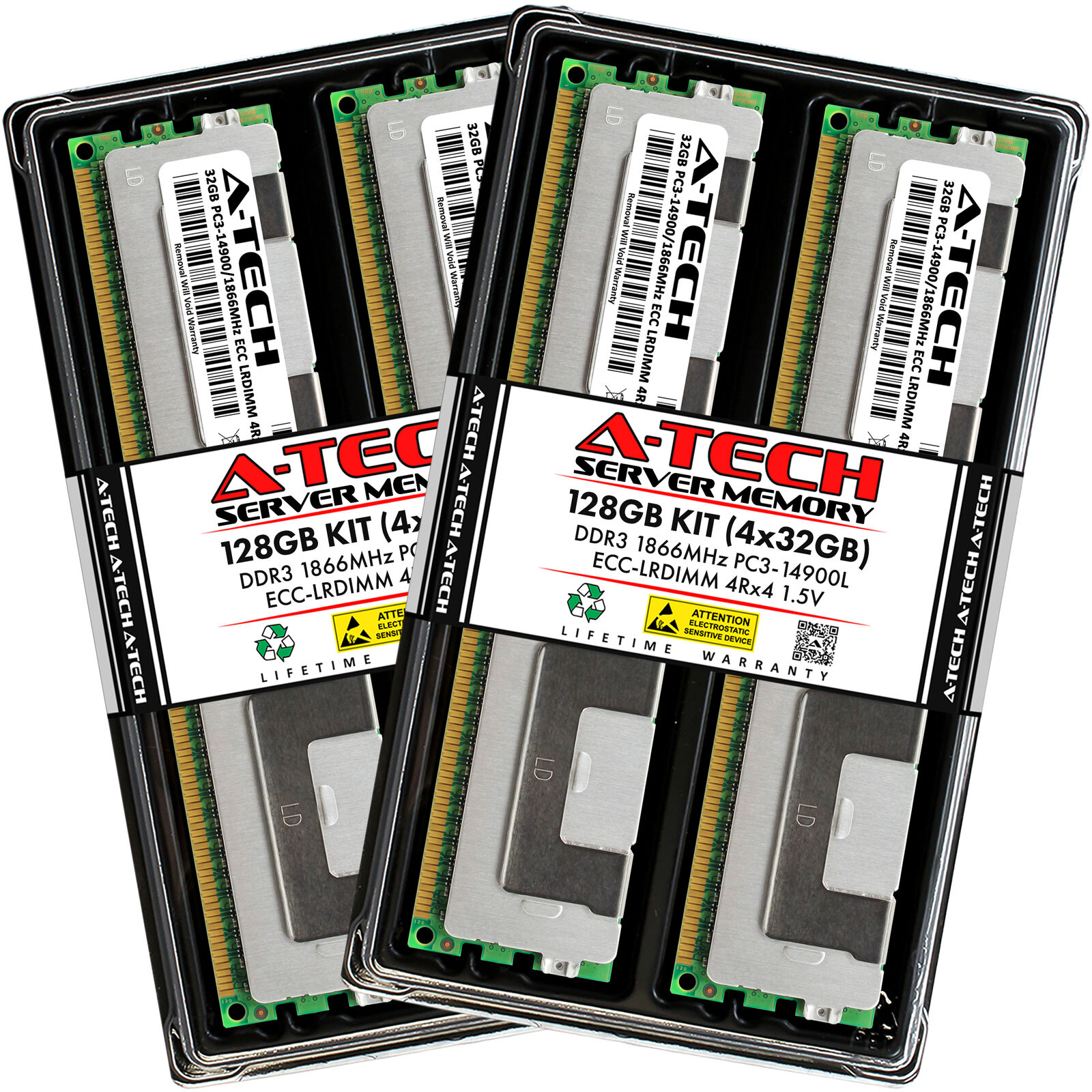 A-Tech 128GB 4x 32GB 4Rx4 PC3-14900 DDR3 1866 MHz ECC LRDIMM Server Memory RAM