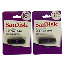 SanDisk 2 Flash Drives 16 GB Cruzer Glide USB Gray Purple Retractable Slider picture