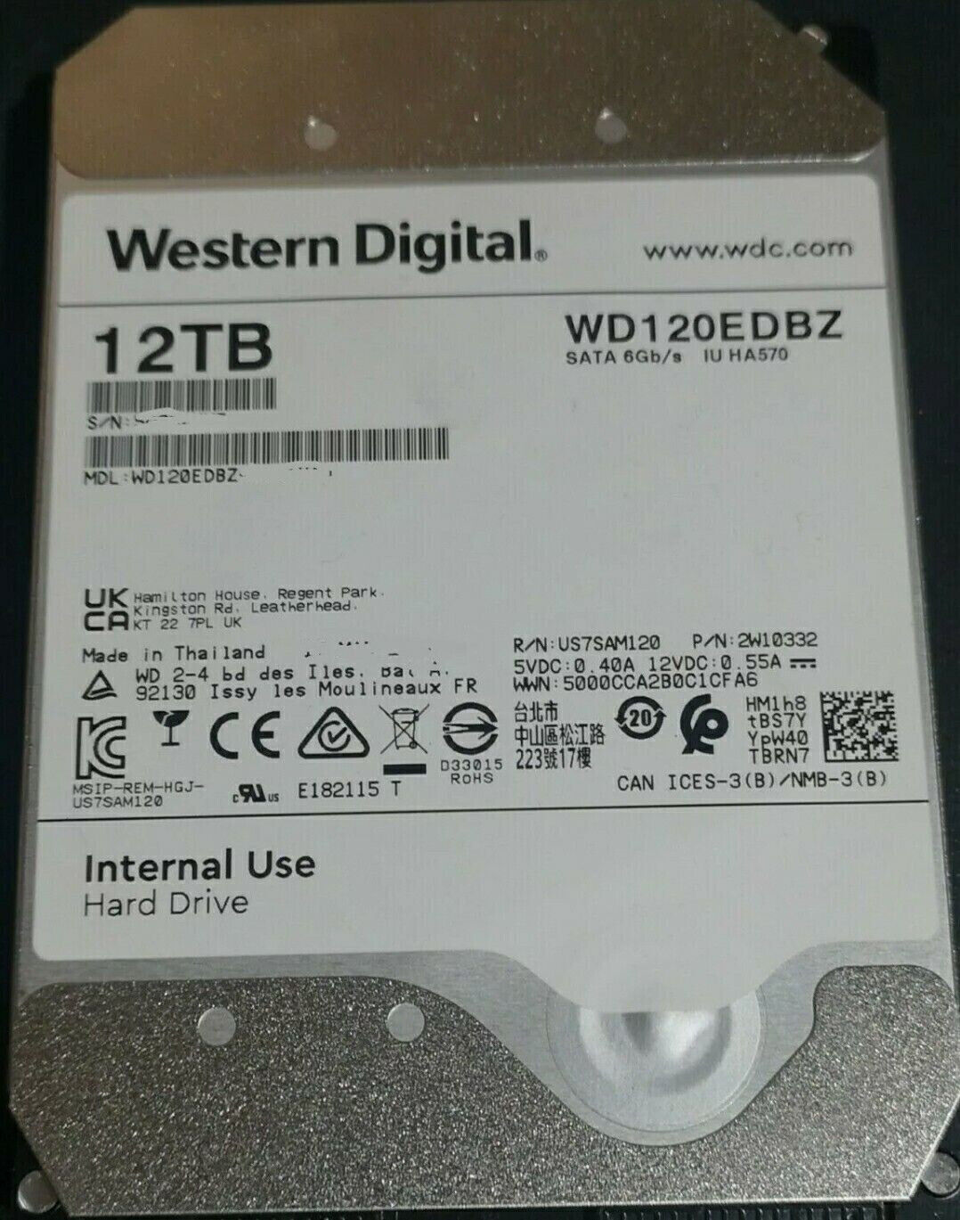 New Western Digital 12TB, 3.5 In, SATA III, Hard Drive, HDD, WD120EDBZ. OEM Pull