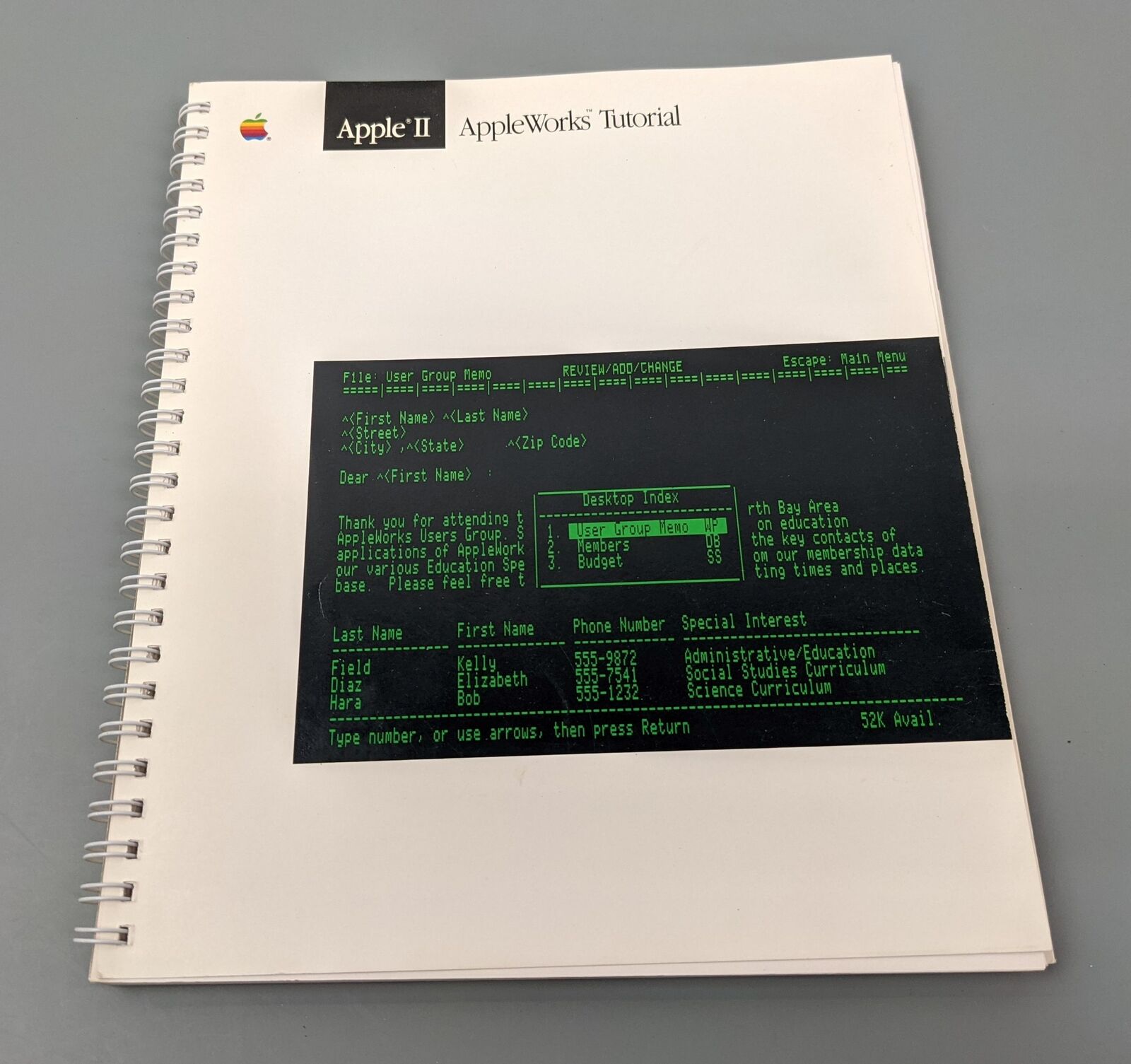 AppleWorks Tutorial ~ Vintage Apple II Computer Book ~ 030-0373-A