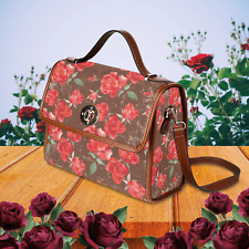 Vintage Red Roses with Decayed Brown Background Waterproof Canvas Handbag, Flora picture