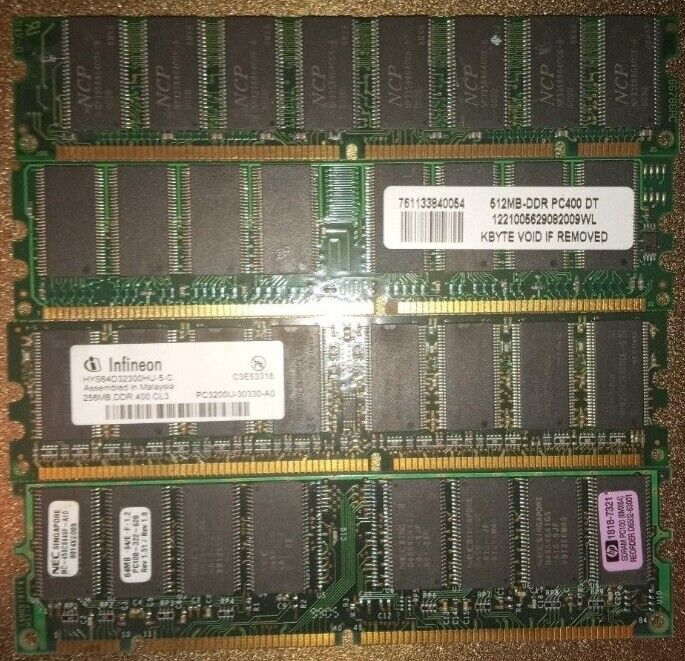 LOT of 4 Vintage Sticks of DDR PC SDRAM - 64MB 128MB 256MB 512MB RAM