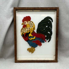Vintage Framed Rooster Crewel Needlework Farmhouse, Framed picture