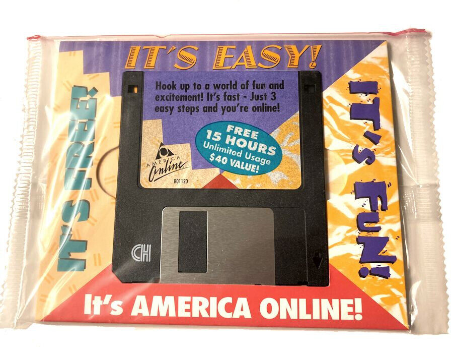 America Online AOL Mail 15 Hours Vintage 1990s Software Floppy Disk New Sealed