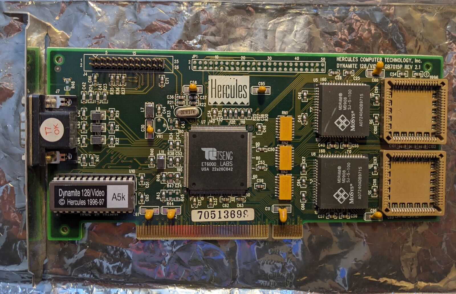 Vintage Hercules GB7015P Dynamite 128 Video Tseng Labs VGA PCI Graphics Card
