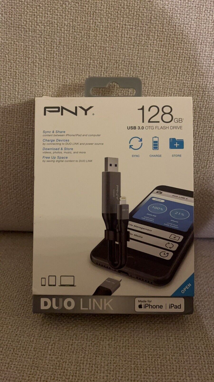 PNY 128GB DUO LINK iOS USB 3.0 OTG Flash Drive for iPhone & iPad and Computers