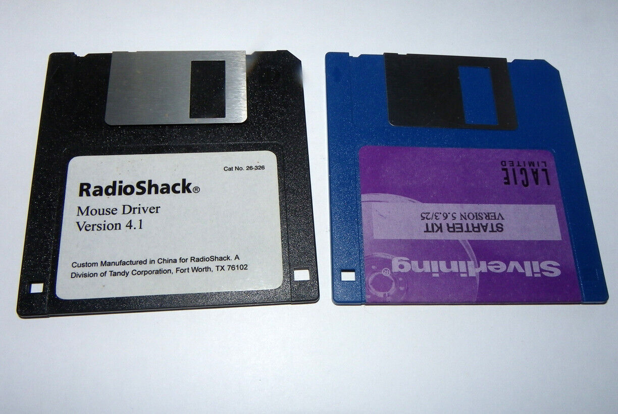 2 Vintage Floppy Disks • SilverLining Starter Kit Ver 5.6.3/25 • Radio Shack