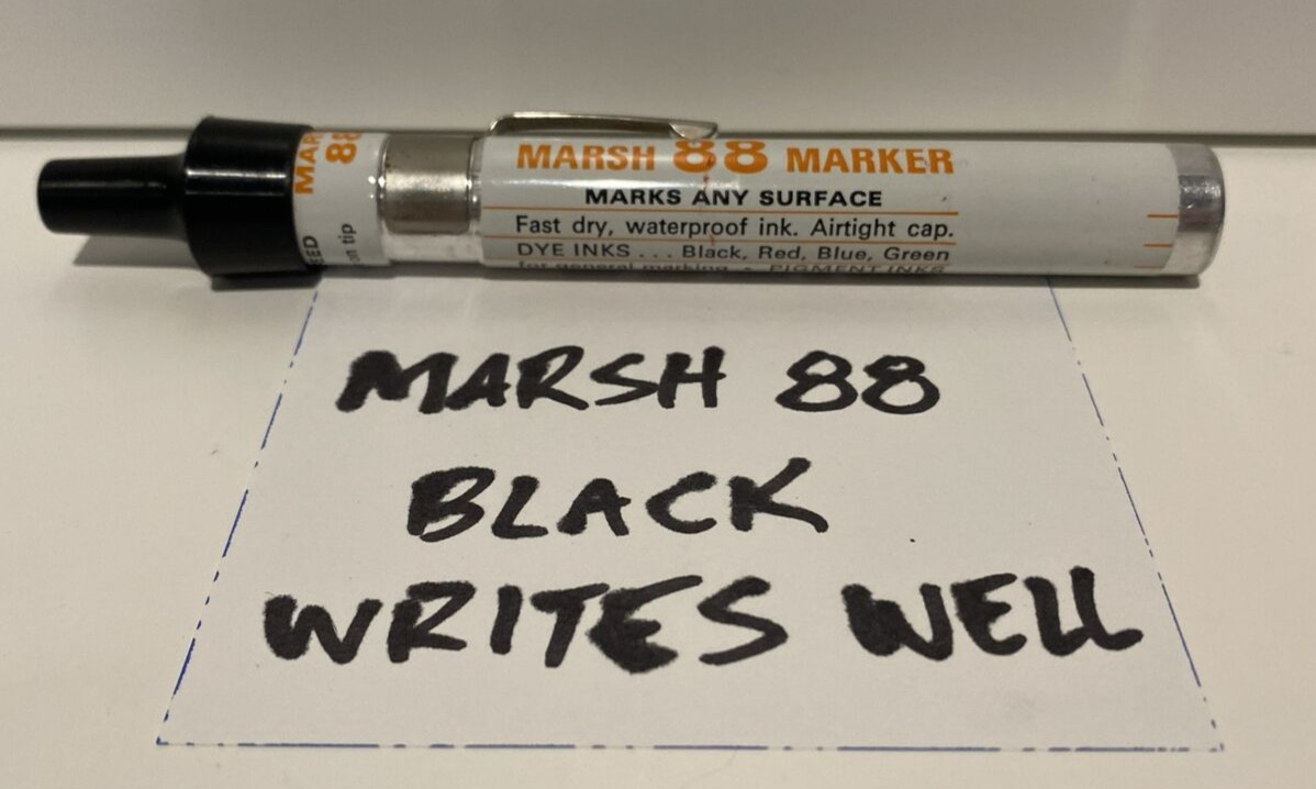 Vtg Marsh 88 Valve Marker Black Permanent Ink Large Ink Resevoir Waterproof Ink
